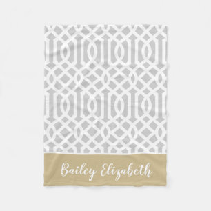 Gold and Gray Trellis Monogram Editable Colors Fleece Blanket