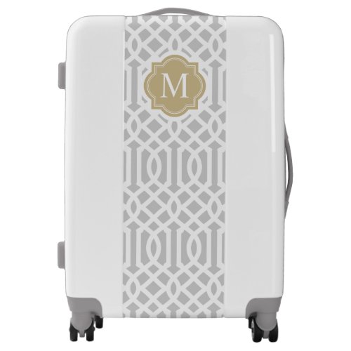 Gold and Gray Trellis Monogram  Editable Colors Luggage