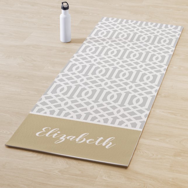 Gold and Gray Trellis Monogram | Editable Colors Yoga Mat (In Situ)