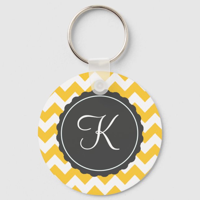 Gold and Gray Zig Zag Custom Initial Keychain (Front)