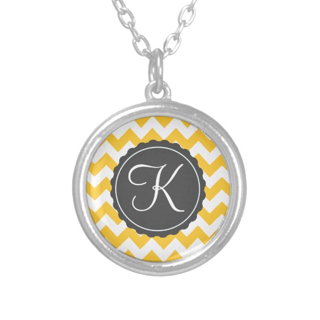 Gold and Gray Zig Zag Custom Initial Silver Plated Necklace (Front)