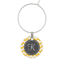 Gold and Gray Zig Zag Custom Initial Wine Charm