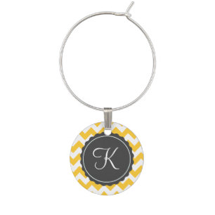 Gold and Gray Zig Zag Custom Initial Wine Charm