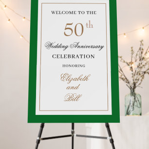 Gold and Green 50th Wedding Anniversary Welcome Foam Board
