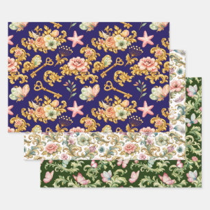 Gold and Green Acanthus Leaves Wrapping Paper Sheets