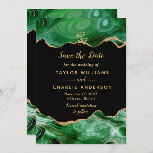 Gold and Green Agate Wedding Save The Date
