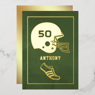 Gold and Green American Football Birthday Foil Invitation