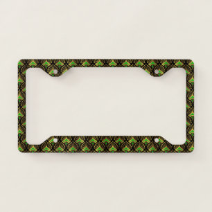 Gold and green art-deco geometric pattern license plate frame