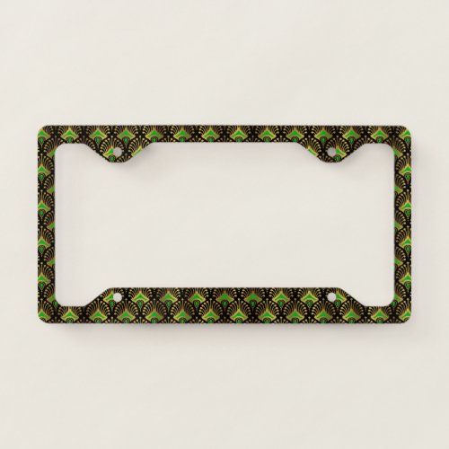 Gold and green art_deco geometric pattern license plate frame