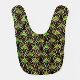Gold and Green Art Deco Pattern Baby Bib
