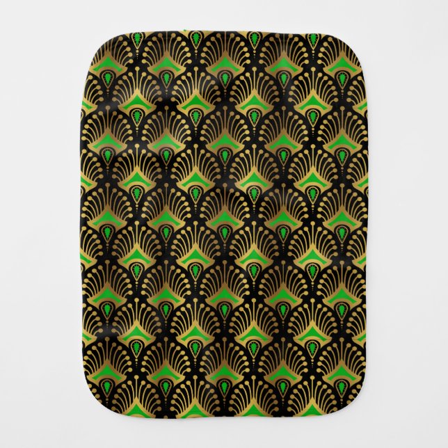 Gold and Green Art Deco Pattern Baby Bib (Front)
