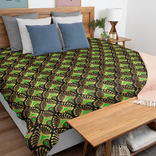 Gold and green Art Deco pattern Duvet Cover