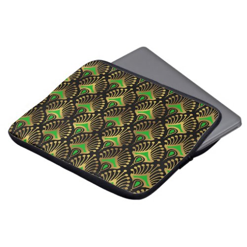 Gold and green Art Deco pattern Laptop Sleeve