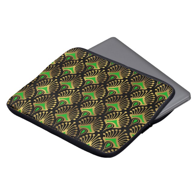 Gold and green Art Deco pattern Laptop Sleeve (Front Top)