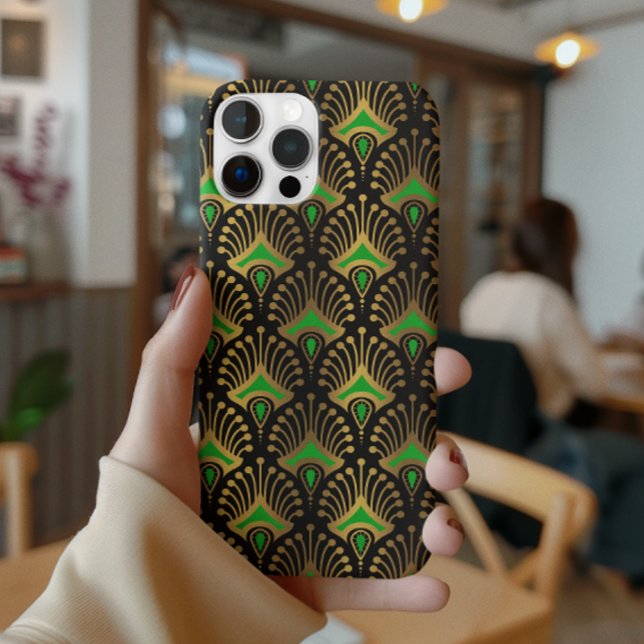 Gold and green Art Deco pattern on black Case-Mate iPhone Case (Creator Uploaded)