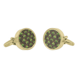 Gold and green Art Deco pattern on black Cufflinks
