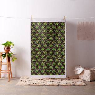 Gold and green Art Deco pattern on black Fabric