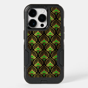 Gold and green Art Deco pattern on black OtterBox iPhone 14 Pro Case