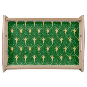 Gold And Green Art Deco Pattern  Serving Tray