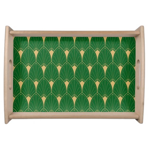 Gold And Green Art Deco Pattern  Serving Tray