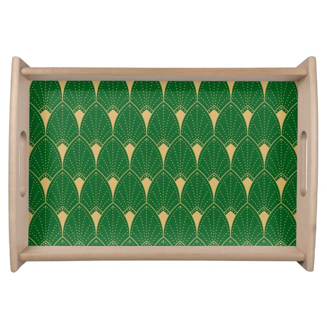 Gold And Green Art Deco Pattern  Serving Tray (Front)