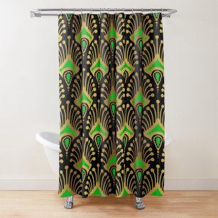 Gold and green Art Deco pattern Shower Curtain