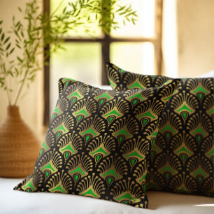 Gold and green Art Deco seamless pattern Throw Pillow