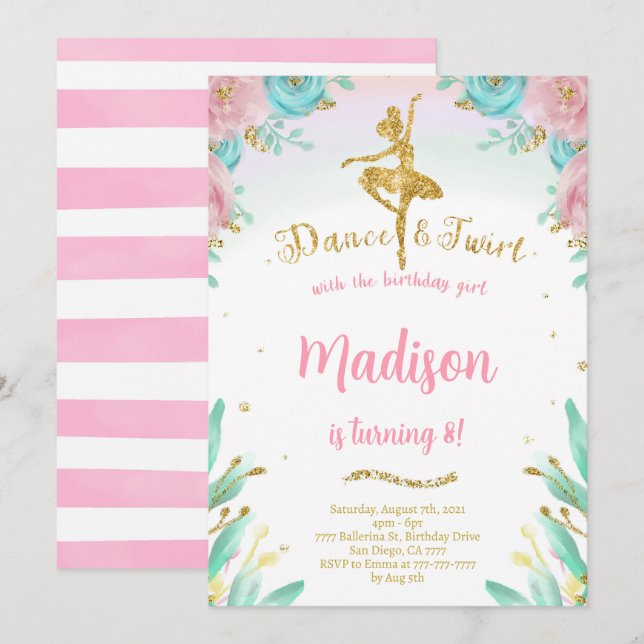 Gold and Green Ballerina Invitation  (Front/Back)