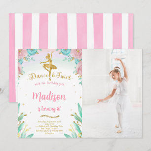 Gold and Green Ballerina Photo Invitation