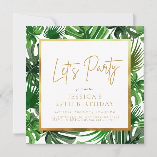 Gold and Green Birthday  Invitation (Front)