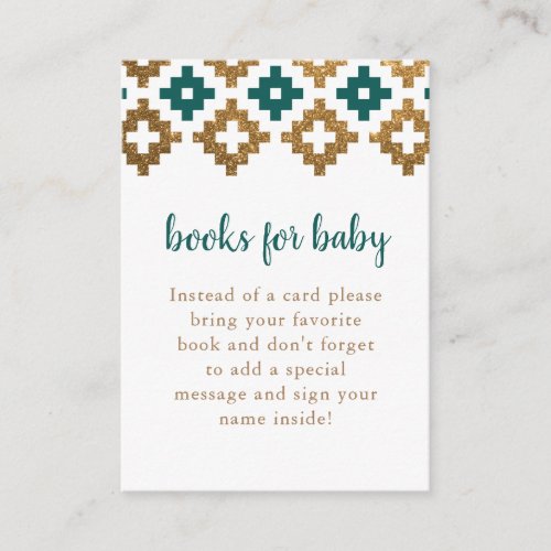 Gold and Green Boho Baby Shower Book Request Enclosure Card