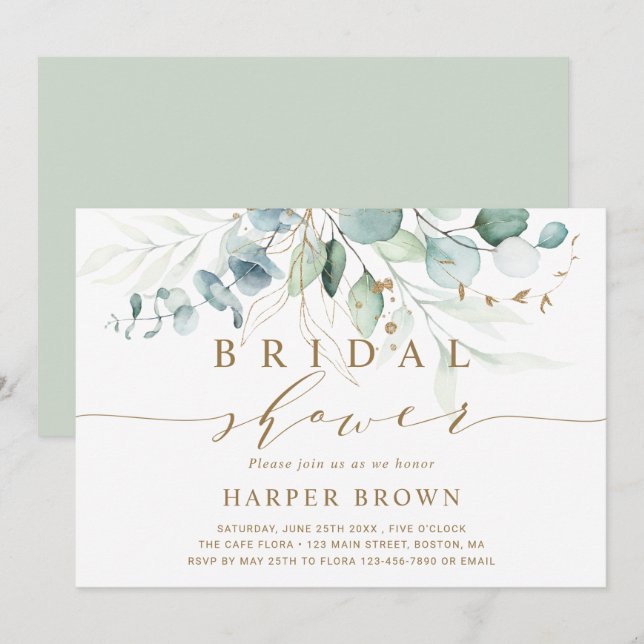 Gold and Green Botanical Bridal Shower Invitation (Front/Back)