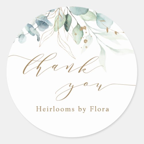 Gold and Green Botanical Business Thank You Classic Round Sticker