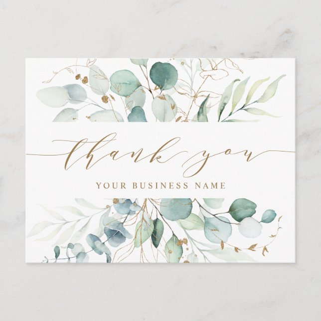 Gold and Green Botanical Business Thank You Postcard (Front)