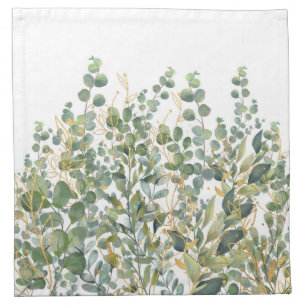 Gold And Green Botanical Eucalyptus Leaves Cloth Napkin