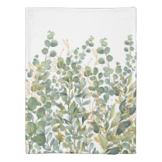Gold And Green Botanical Eucalyptus Leaves Duvet Cover