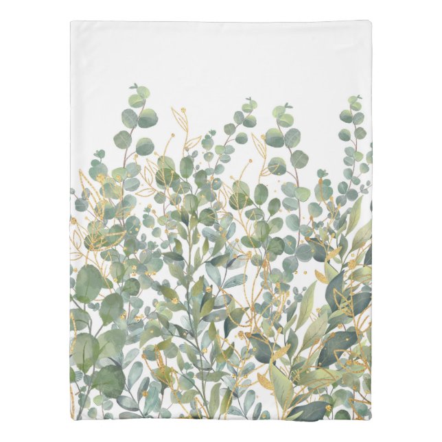 Gold And Green Botanical Eucalyptus Leaves Duvet Cover (Back)