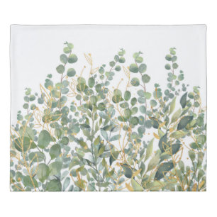 Gold And Green Botanical Eucalyptus Leaves Duvet Cover