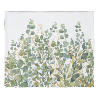 Gold And Green Botanical Eucalyptus Leaves Duvet Cover