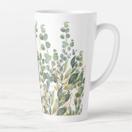 Gold And Green Botanical Eucalyptus Leaves Latte Mug