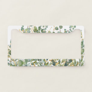 Gold And Green Botanical Eucalyptus Leaves License Plate Frame