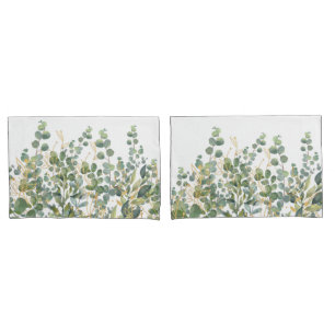 Gold And Green Botanical Eucalyptus Leaves Pillow Case