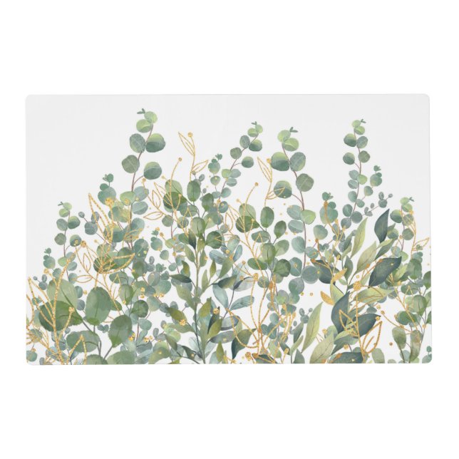 Gold And Green Botanical Eucalyptus Leaves Placemat (Front)