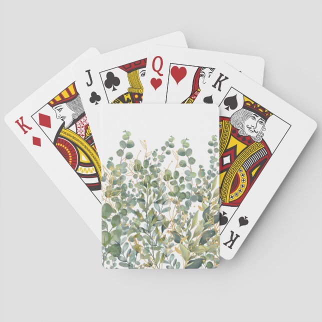 Gold And Green Botanical Eucalyptus Leaves Poker Cards (Back)