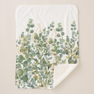 Gold And Green Botanical Eucalyptus Leaves Sherpa Blanket