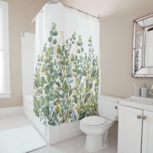 Gold And Green Botanical Eucalyptus Leaves Shower Curtain