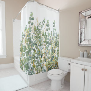 Gold And Green Botanical Eucalyptus Leaves Shower Curtain