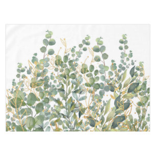 Gold And Green Botanical Eucalyptus Leaves Tablecloth