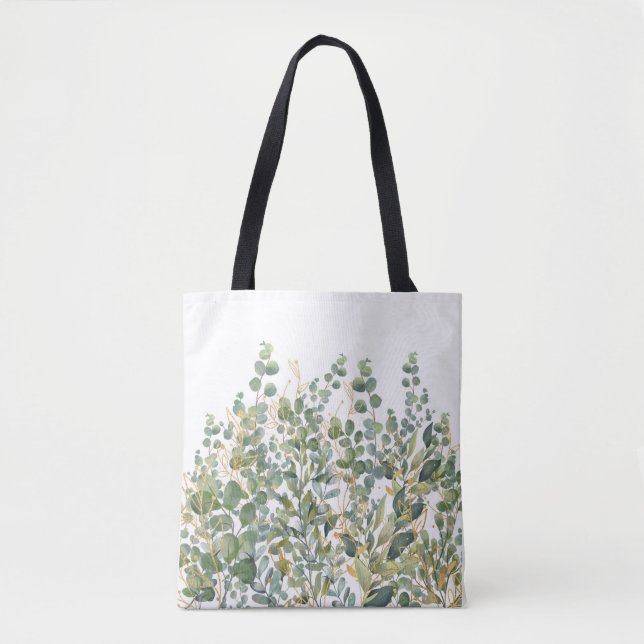 Gold And Green Botanical Eucalyptus Leaves Tote Bag (Front)
