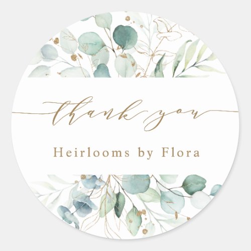 Gold and Green Botanical Small Business Thank You Classic Round Sticker